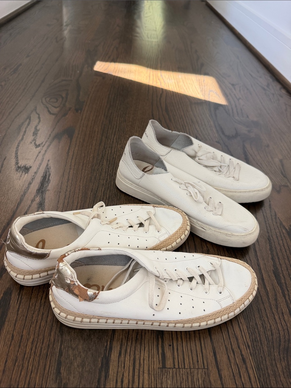 Women's White Leather Casual Sneakers with Gold Accent